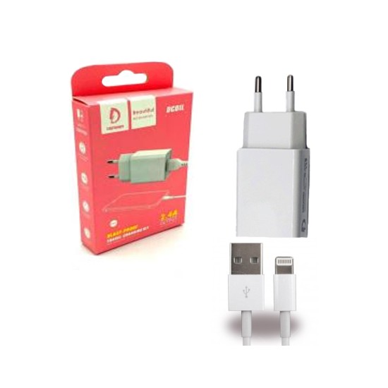 ADAPTADOR DE CARREGADOR DENMEN DC01L 2.4A COM CABO LIGHTNING BRANCO